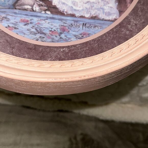 Barbara Mock Pink Oval Oil Painting Print Lady Reading By the Lake View Window - Picture 7 of 7